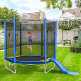 ZNTS 7FT Trampoline for Kids with Safety Enclosure Net, Slide and Ladder, Easy Assembly Round Outdoor 16378149