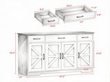 White 47" Farmhouse Buffet Cabinet, Soft-Close Hinges, 3 Drawers, Adjustable Shelves, Spice Racks 56073585