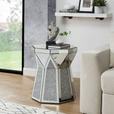 Drum style coffee table with mirror crystal inlay, polygonal silver decorative table, modern design W1005P190409