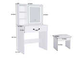 Modern Mini Dressing Table with LED-lit Mirror & Hidden Storage,Includes Padded Stool,Adjustable 71257421