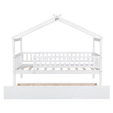 Twin Size Wooden House Bed with Twin Size Trundle, White WF302178AAK