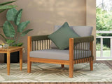Acacia Wood Outdoor Club Chair with Handwoven Rope Accents & Curved Backrest - Water-Resistant Boho N767P265743E