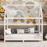 Wood Twin Size House Bed with Guardrail and LED, White N709P177522K