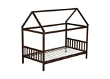 Twin House Bed with Headboard and Footboard, Twin Rubber Wood Bed with House Frame,Esspresso W504P225958