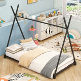 Metal Twin Size House Platform Bed with Triangle Structure, Black WF307193AAB