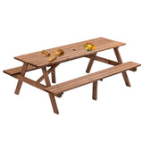 ZNTS 8 Person Brown Wooden Picnic Table, Outdoor Camping Dining Table with 2 Seats, Garden, DIY with 2 W1422P196395