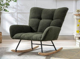 Teddy Fabric Wingback Glider Rocker with Side Storage Pocket, Soft Comfy Nursing Rocking Chair, 75138355