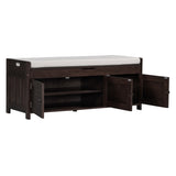 Storage Bench with 3 Shutter-shaped Doors, Shoe Bench with Removable Cushion and Hidden Storage 58461995