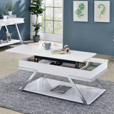 ZNTS Contemporary Style White 1pc Coffee Table Lift Top Design High Gloss Finish Chrome Frame Living Room B011P207454