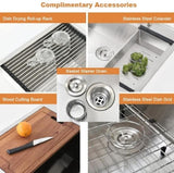 Workstation 33-inch Drop-In 16 Gauge Kitchen Sink R10 Radius Stainless Steel Kitchen Sink Single JYSB322BN