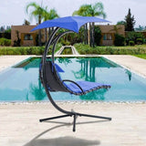 ZNTS 53.15 in. Outdoor Navy Hanging Curved Lounge Chair Steel Hammocks Chaise Swing with Built-In Pillow 65614604