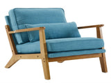 Mid-Century Oak Accent Chair - Linen-Cotton Navy Blue Upholstered Single Lounge Chair, Indoor 88345572