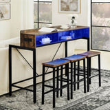 59 inch bar table, dining table, sofa table with power socket and LED light, 3 saddle stools, W2972P313231
