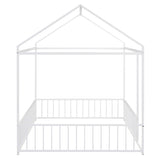 Full Size Metal Bed House Bed Frame with Fence, for Kids, Teens, Girls, Boys,White MF304787AAK