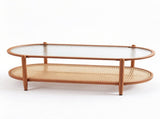 2-Tier Oval Coffee Table, Water Ripple Glass Top, PE Rattan & Iron Frame, 20594720