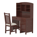 Vintage 40'' Home Executive Desk and Upholstered Chair Set with Bookshelf, Computer Desk with Four N733P272894P