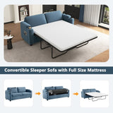 72.8" Corduroy Sleeper Sofa Loveseat Sofa with Full Size Mattress, USB Ports, Cup Holders, N719P208880C
