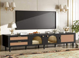 Rattan TV Stand with 3 Cabinets & 2 Drawers, Rattan-inspired Media Console Table for TVs up to 80'', N710P206015B