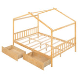 Full Size House Platform Bed with Two Drawers,Headboard and Footboard,Roof Design,Natural WF292923AAD