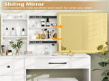 White Vanity Desk and Stool Set with Sliding Mirror & 3-Mode LED Light Strip, Anti-Toppling Dressing 57857902