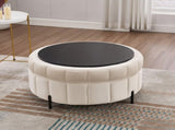 31.5"W Upholstered Round Ottoman With Reversible Lid, Velvet Storage Stool, Channel Tufted W3118P272635