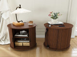 Mid Century Modern Cylinder End Table with Built-in Charging Station & Sliding Door, 2-Tier Storage 06416937