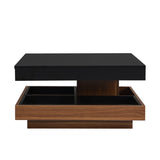 ON-TREND Modern Square 360&degRotating Coffee Table with Three Detachable Tray, 2-Tier Farmhouse Wood N721P191981B