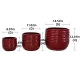 Handmade Glazed Ceramic Planter Set of 3, 15/11/8 Inch Diameter, Horizontal Groove Pattern, for W3273P321467