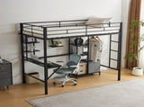 Twin Size Metal Loft Bed with Desk and Storage Shelves, Full-length Guardrails, Loft Bed Frame for 52452716