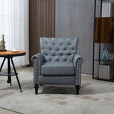 ZNTS Mid-Century Modern Accent, Linen Armchair w/Tufted Back/Wood Legs, Upholstered Lounge Arm W133354606