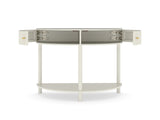 Artisan-Crafted Wave-Pattern Demi-Lune Console Table with Creamy White Finish,Unique Half Moon 23846841