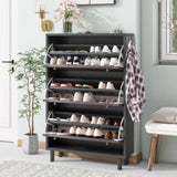 ON-TREND Minimalist Slim Tipping Bucket Shoe Cabinet with Hanging Hooks, Slits Design Panels WF308729AAB