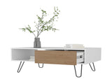 White and Natural Oak Coffee Table with 1-Drawer and Hairpin Legs B062P290226