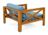 Outdoor Acacia Wood Club Wooden Armchair with Cushions , Conversation Set,Teak Finish,Blue N770P264304T
