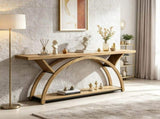 71 Inch Half Moon Console Table with 2 Tier Storage Shelves, Entryway Table 42414742