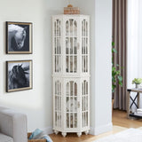 Corner Curio Cabinet with 4 Adjustable Tempered Glass Shelves and Lighting System, Solid Wood W1693P216951