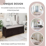Storage Bench with 3 Shutter-shaped Doors, Shoe Bench with Removable Cushion and Hidden Storage 58461995