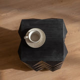 23.62"Height Three-dimensional Embossed Pattern Design Retro Side Table Retro Furniture Black W757P183205