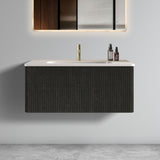 U058-Etna36W-308 Etna 36" Striped Brushed Black Oak Floating Bathroom Vanity with White Ceramic W1865P218041