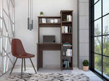 Smokey Oak 6-Shelf Writing Desk with Built-in Bookcase B06280292