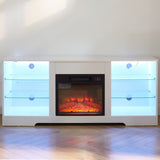 TV Stand Electric Fireplace TV Stand Glass Shelves, 3D Fireplace TV Stand LED Lights Wood 56937921