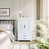 27'' Accent Tall Tower White Storage Cabinet - Rustic Wood Sideboard Pantry Cabinet - Versatile W2295P294585