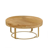 Modern round coffee table Wooden carving pattern coffee table with metal legs for living room W757P186929
