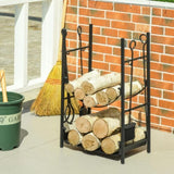 ZNTS Firewood Rack with Fireplace Tools, Indoor Outdoor Firewood Holder, Flat Bottom with 2 Tiers for W2225142617