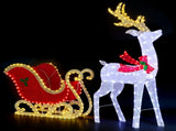5ft Lighted Christmas Reindeer & Sleigh Outdoor Yard Decoration Set with LED Lights, Red & White 85467541
