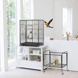 53" Large Flight Bird Cage with Rolling Stand & Storage Shelf for Parrots Lovebird Cockatiel 64100924
