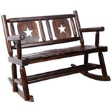 Outdoor Wood Rocking Bench Carbonized Double Rocking Chair for 2 Persons with Wide Curved Seat, W465P221182