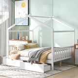 Full Size House Platform Bed with Two Drawers,Headboard and Footboard,Roof Design,White WF292923AAK