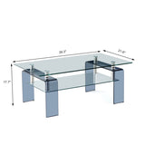 Tempered Glass Coffee, Modern Glass Coffee for Living Room, 2-Tier Storage Center Coffee W1718P253257