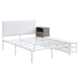 Full size Metal Platform Bed with Two-Tier Storage Shelves, Wooden Storage Cabinet, White N737P199334K
